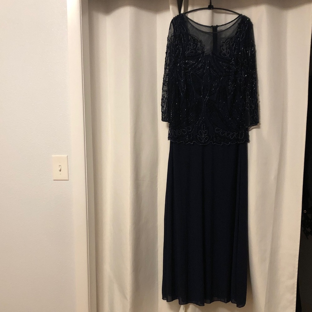 Pisarro Nights 10 deep navy mother of bride cruise sequins formal long dress - Picture 2 of 11